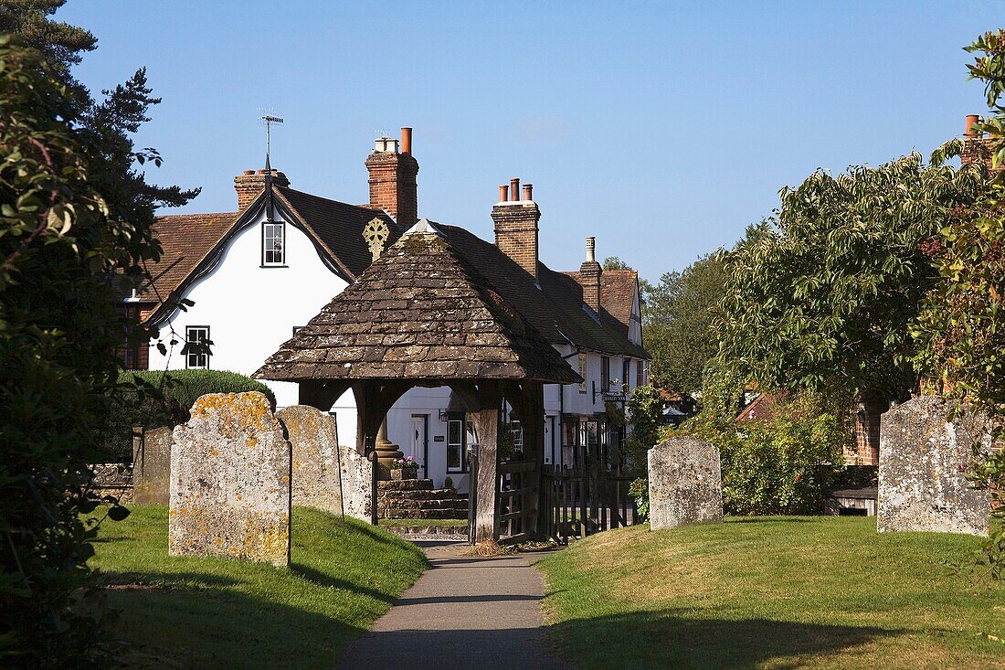 Lych Gate in Shere Village Church, Guildford, Surrey, England, UK