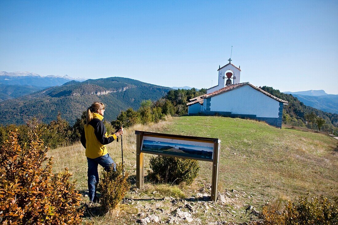 Trekking near Arburua hermitage  Izal  Navarra  Spain