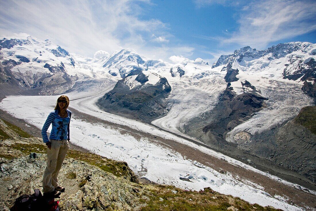 Young woman in Gornetgrat glacier  Switzerland