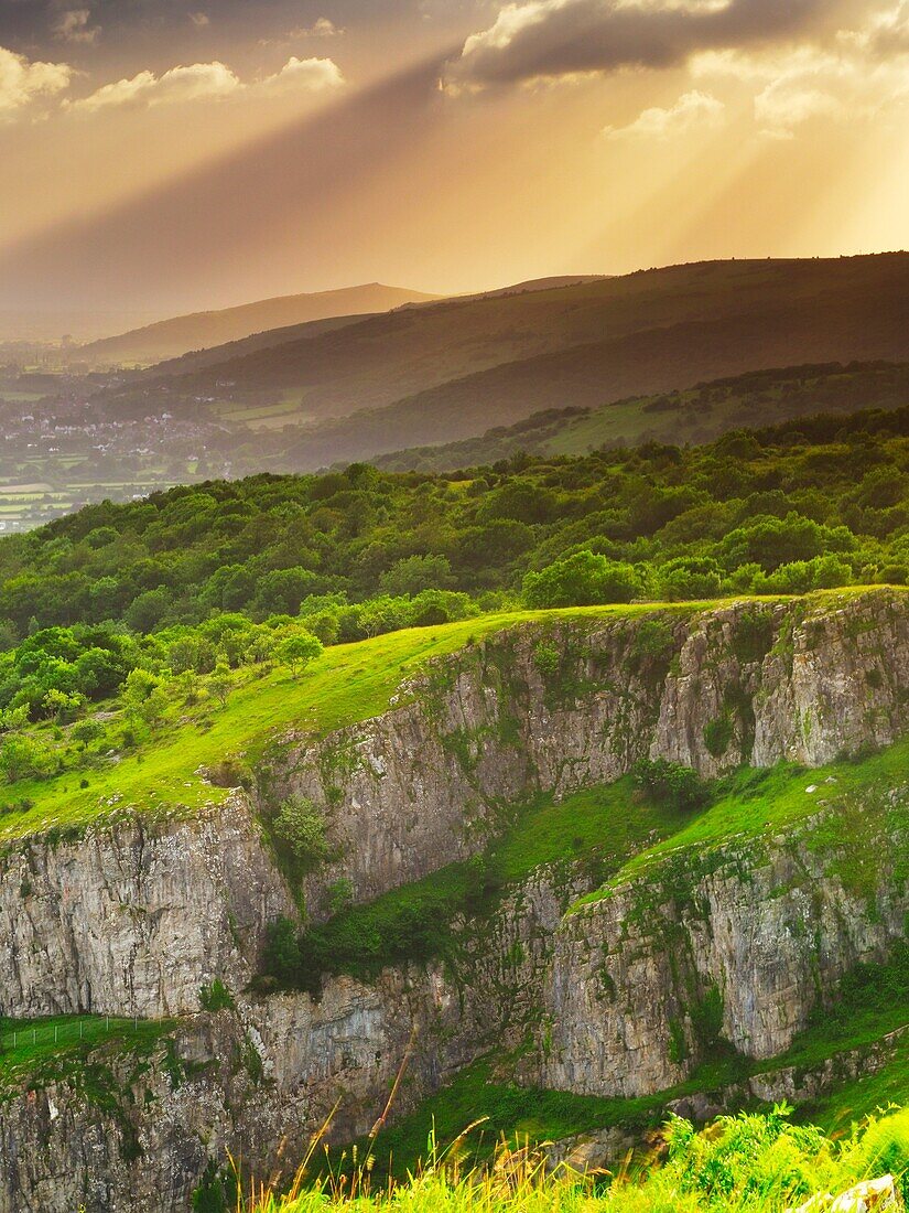 View of Cheddar Gorge on the edge of the Mendip Hills in Somerset, England, United Kingdom