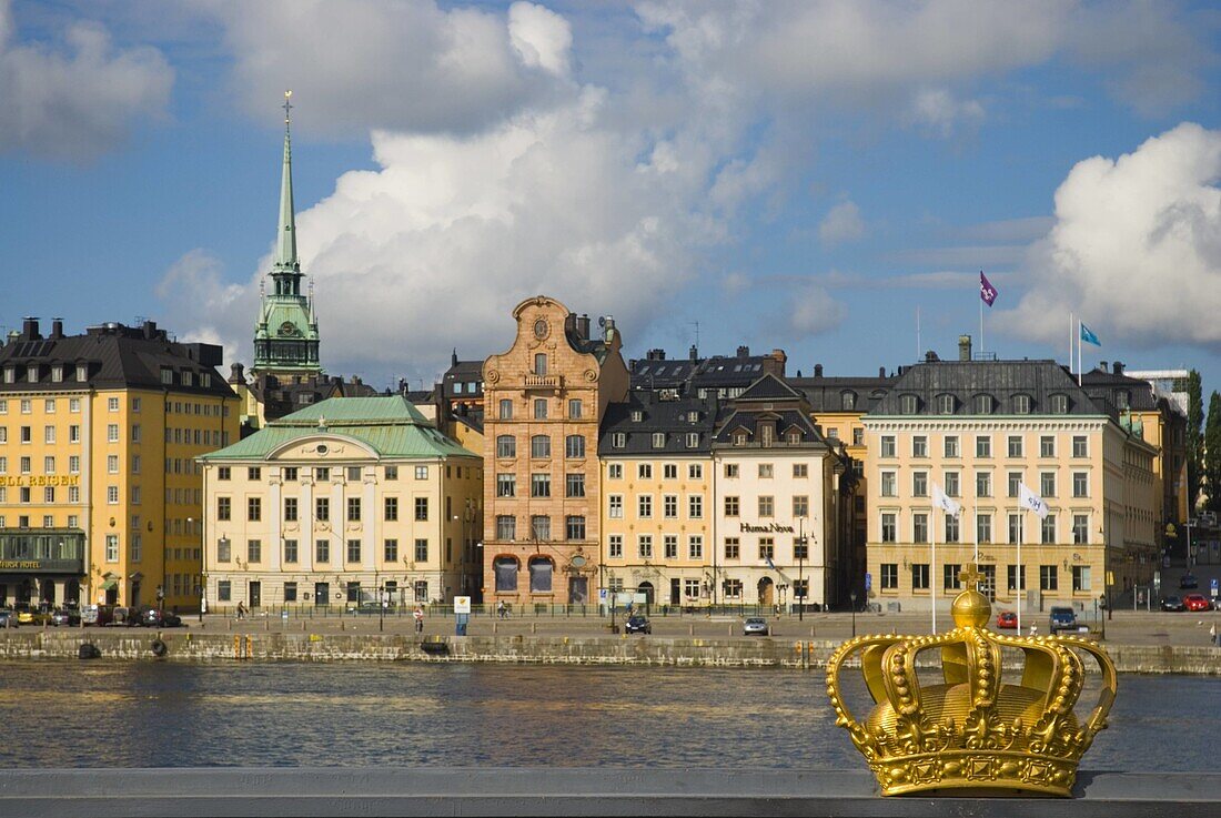 The crown on Skeppsholmsbron bridge in Stockholm Sweden Europe