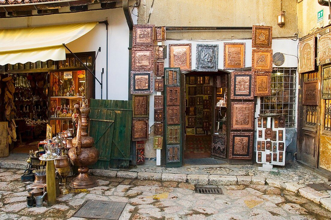 Kazandziluk street in Bascarsija district is the best place for copper souvenirs in Sarajevo Bosnia Hercegovina Europe