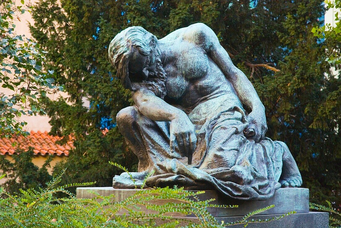 Statue of Moses by Frantisek Bilek along Parizska street in Jewish Quarter of Prague Czech Republic Europe