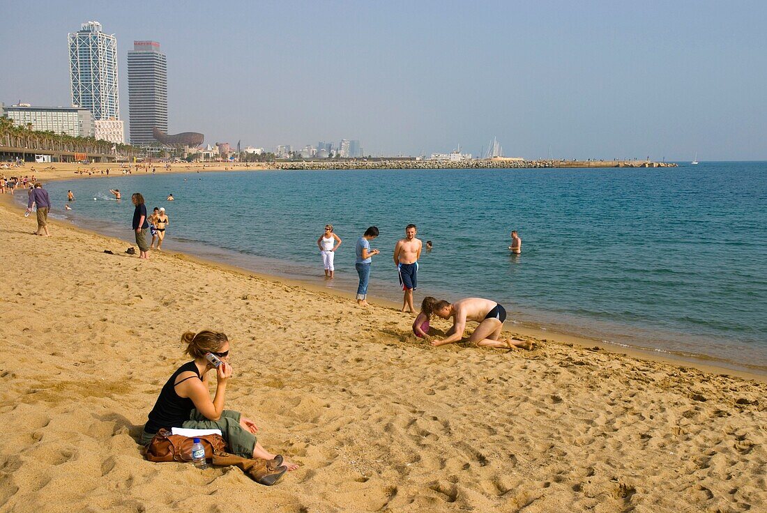 People on Barceloneta beach in Barcelona Spain Europe