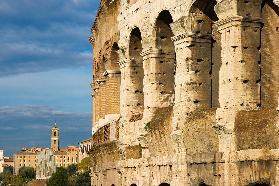 Part of Colosseum in Centro storico the historical centre of Rome Italy Europe