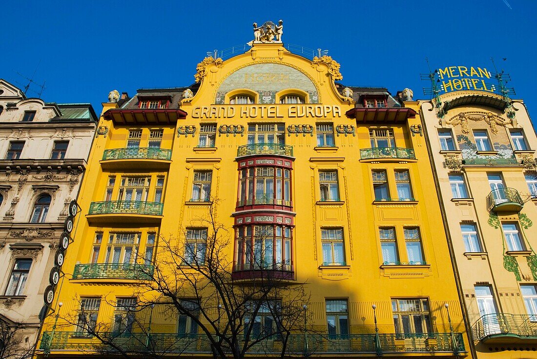 Art Deco style Grand Hotel Evropa along Vaclavske Namesti square in Prague Czech Republic Europe
