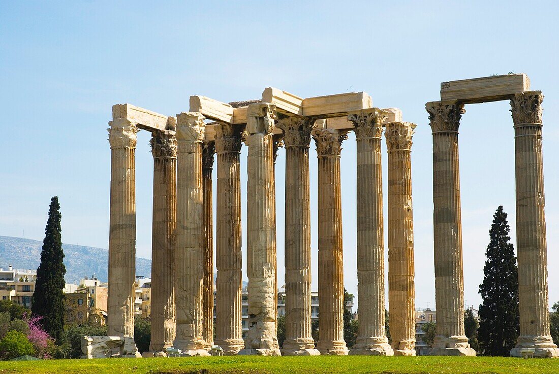 Ruins of Temple of Olympian Zeus site in central Athens Greece Europe