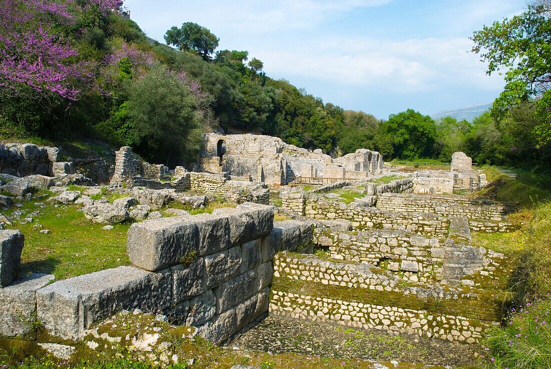 Ruins around the Roman Theatre in ancient Butrint Albania Europe