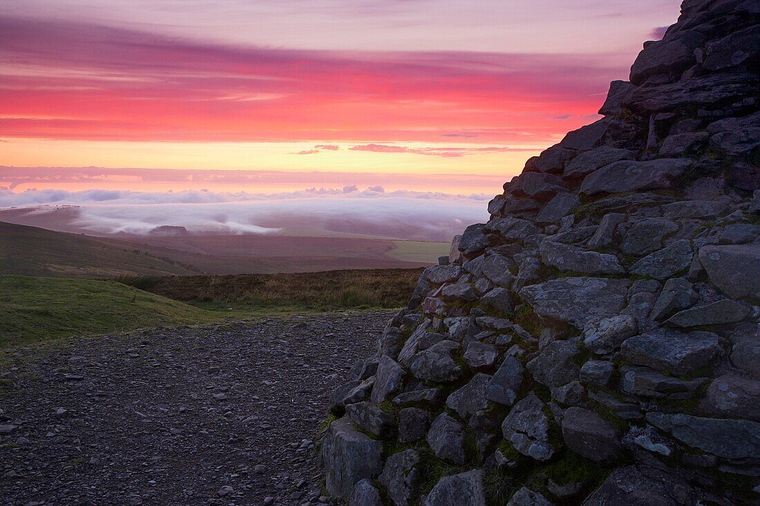 Sunset on Exmoor National Park from Dunkery Beacon highest point on Exmoor