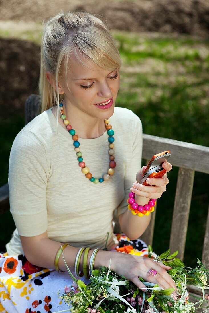 one young woman with phone