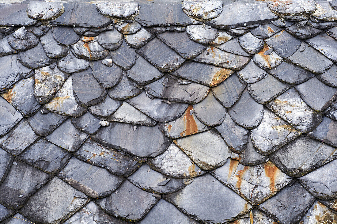 Italy, Valle Aosta, Detail of a Stone Roof of a Typical House