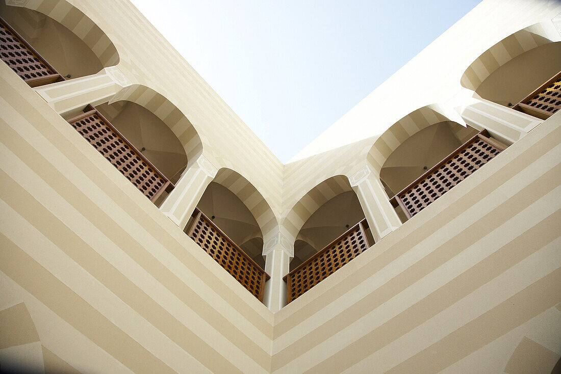 View on the facede from inner courtyard, The Oberoi Sahl Hasheesh, Egypt
