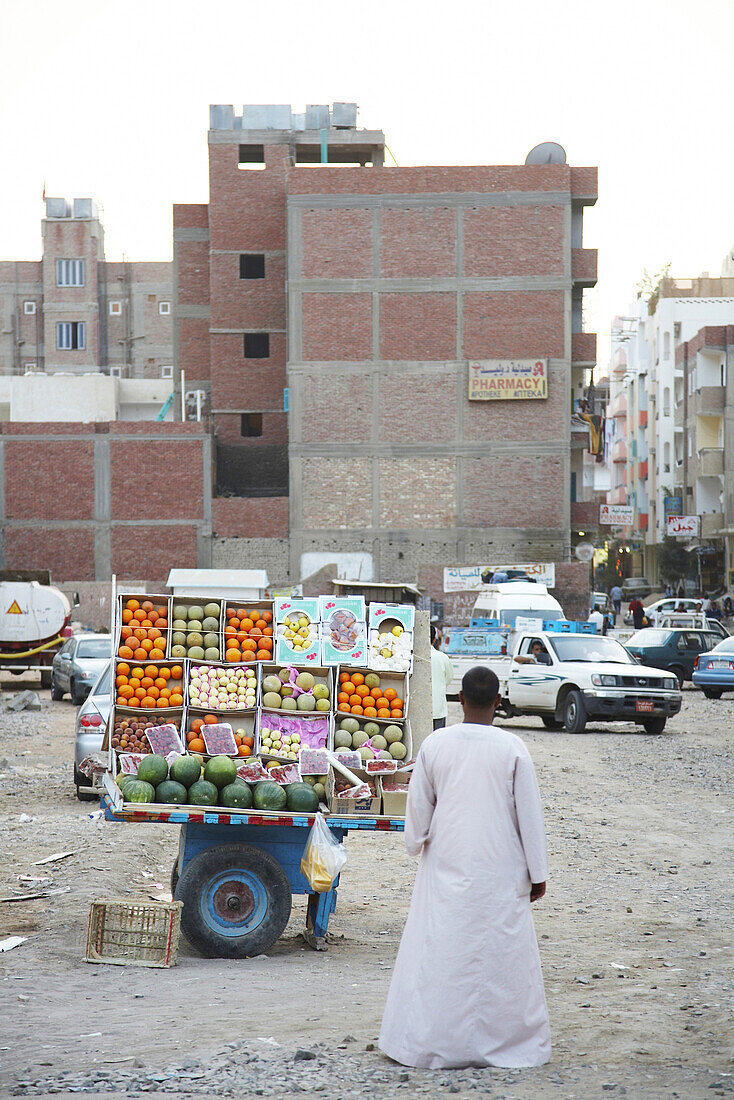 Trailer with fruits in downtown, Hurghada, Egypt