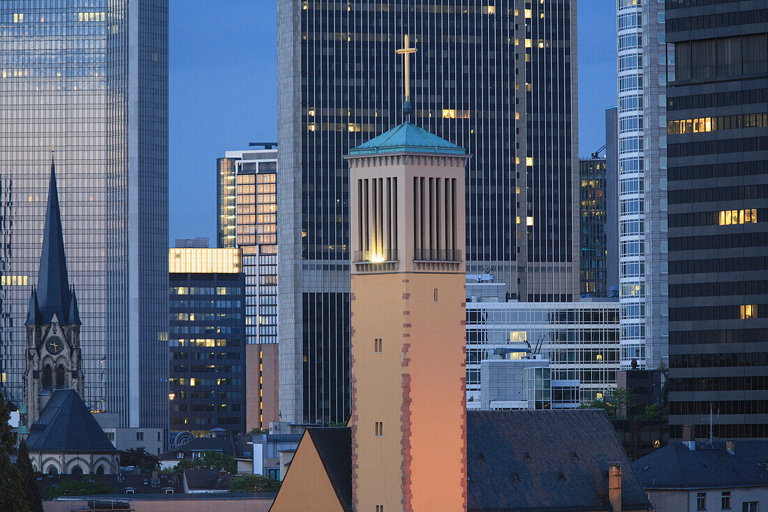 Antonius church, Matthäus church, Westend quarter, Financial district, Frankfurt am Main, Hesse, Germany