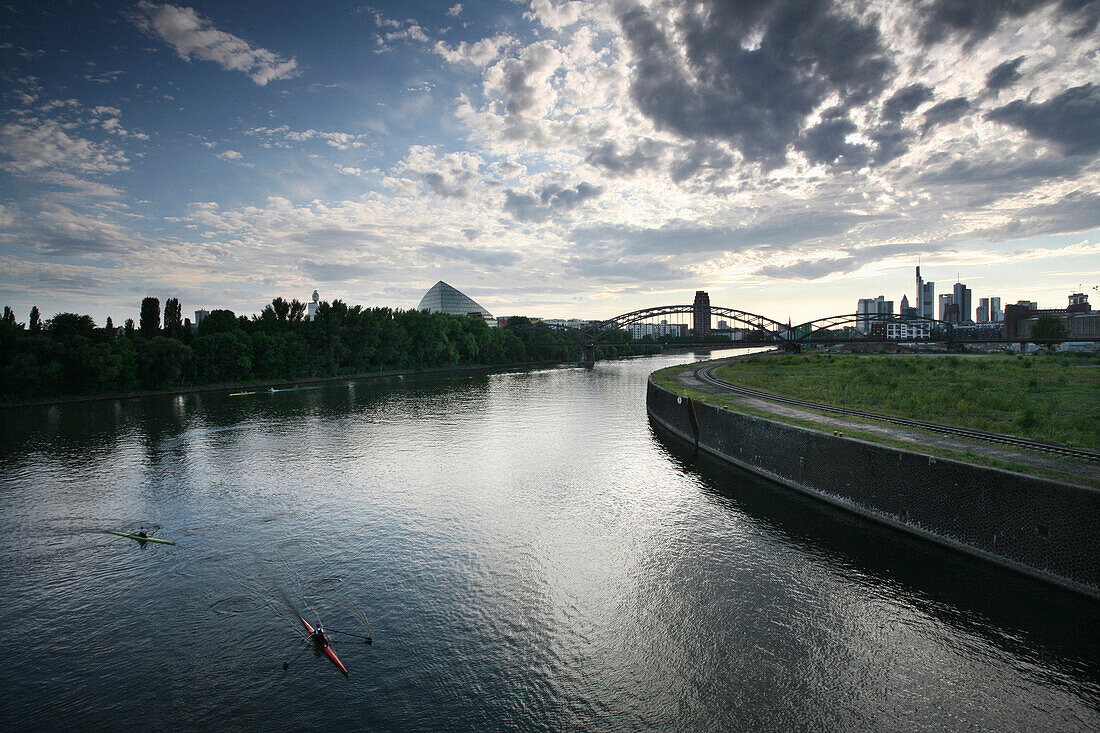 Main river behind Osthafen, Frankfurt am Main, Hesse, Germany