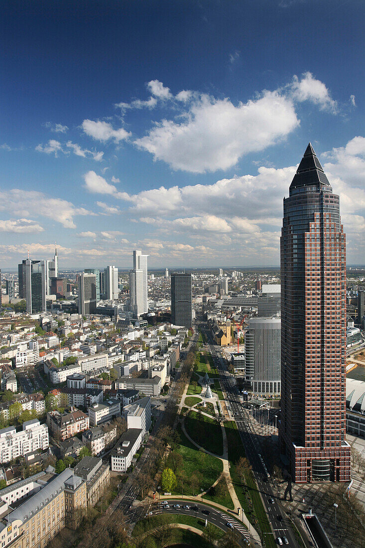 Financial District, Friedrich Ebert Anlage, bank quarter, Messeturm, Frankfurt am Main, Hesse, Germany