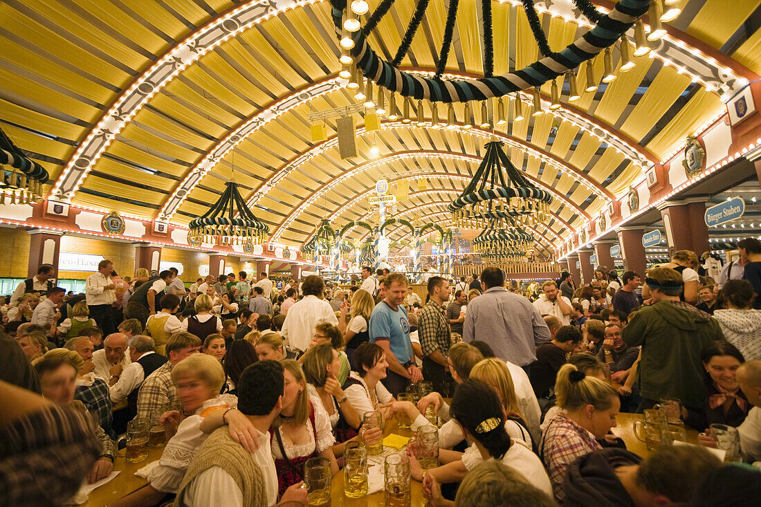 Beer tent at the Oktoberfest, Munich, Bavaria, Germany