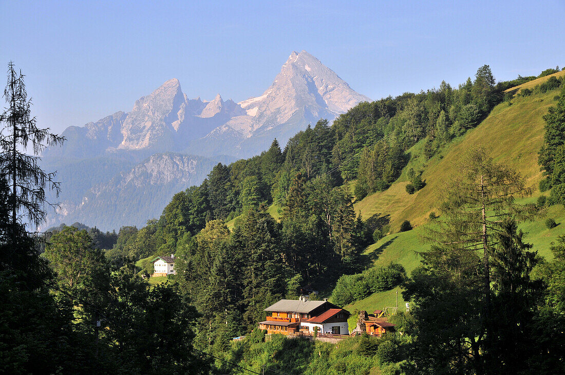 Watzmann vom Hochtal von Maria Gern bei Berchtesgaden, Berchtesgadener Land, Oberbayern, Bayern, Deutschland