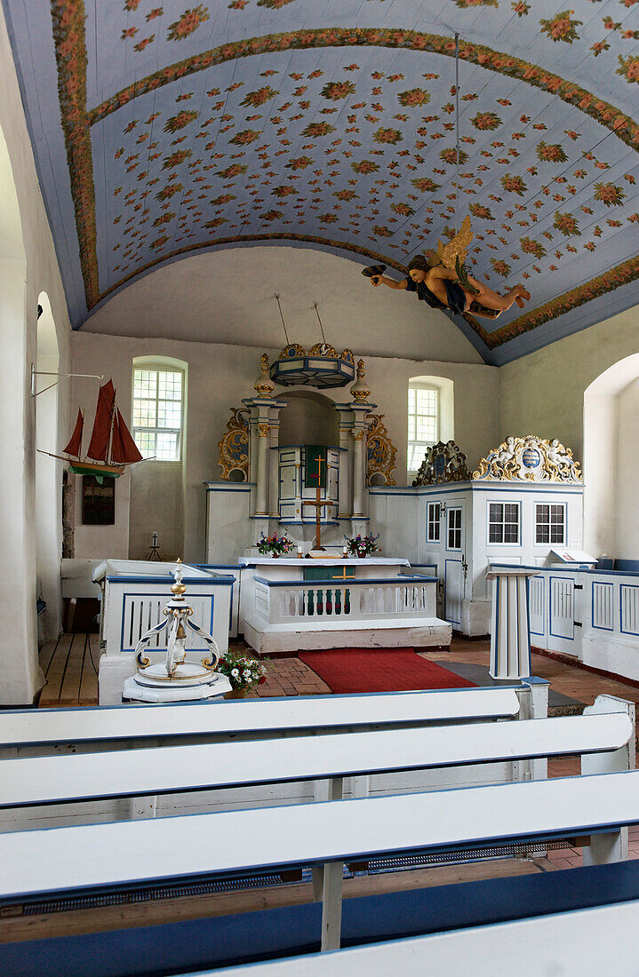 Interior view of the deserted church at Kloster, Hiddensee, Mecklenburg-Western Pomerania, Germany, Europe