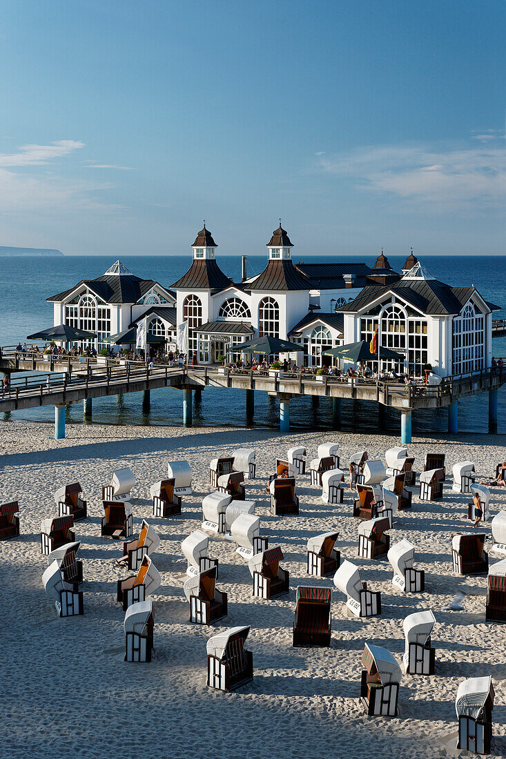 Sellin pier in the sunlight, Baltic Sea Resort Sellin, Ruegen, Mecklenburg-Western Pomerania, Germany, Europe