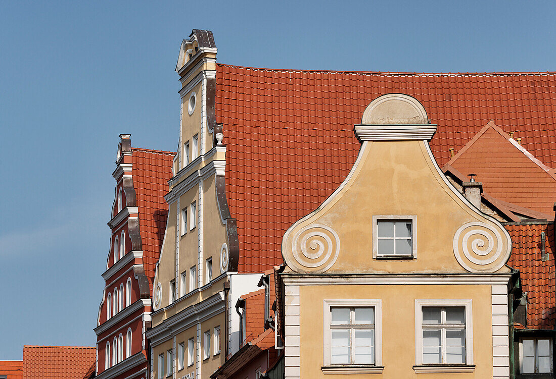 Detail of a houses at Fährstrasse, Hanseatic town Stralsund, Mecklenburg-Western Pomerania, Germany, Europe