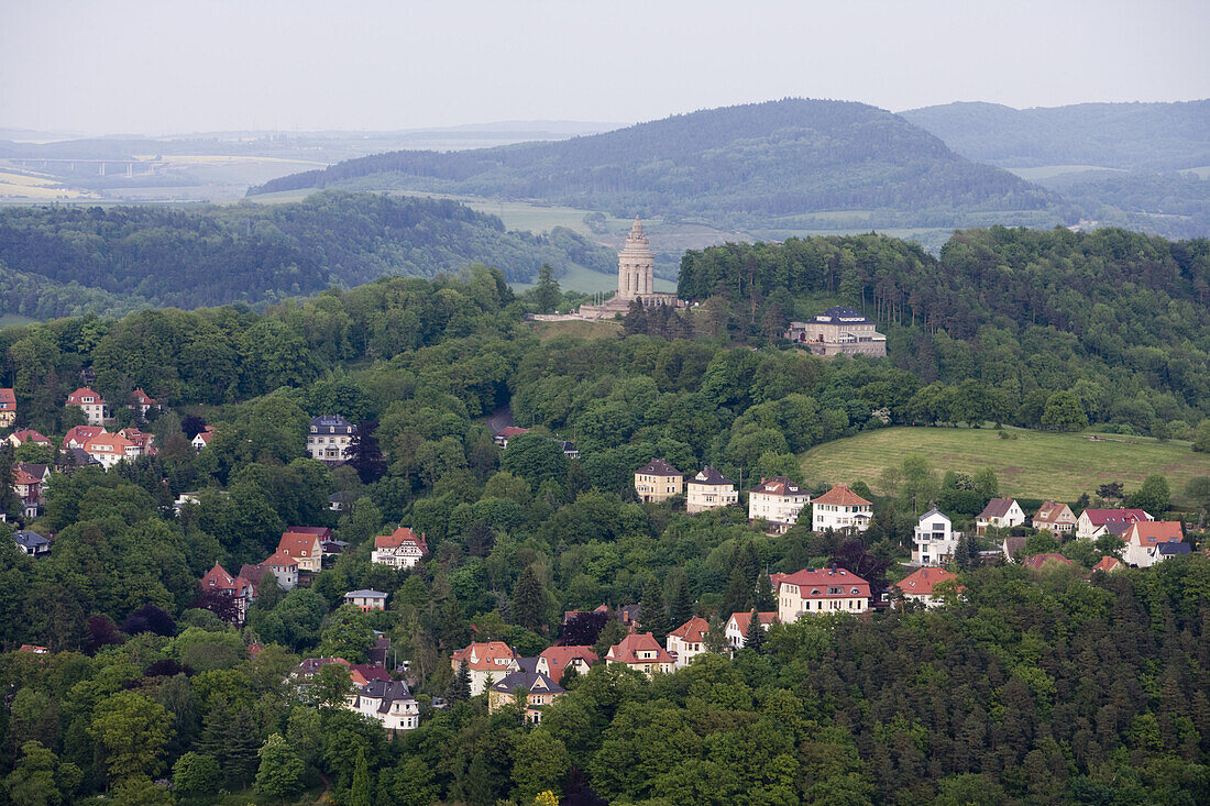 Villas and Burschenschaftsdenkmal monument seen from Wartburg medieval castle, Eisenach, Thuringia, Germany, Europe