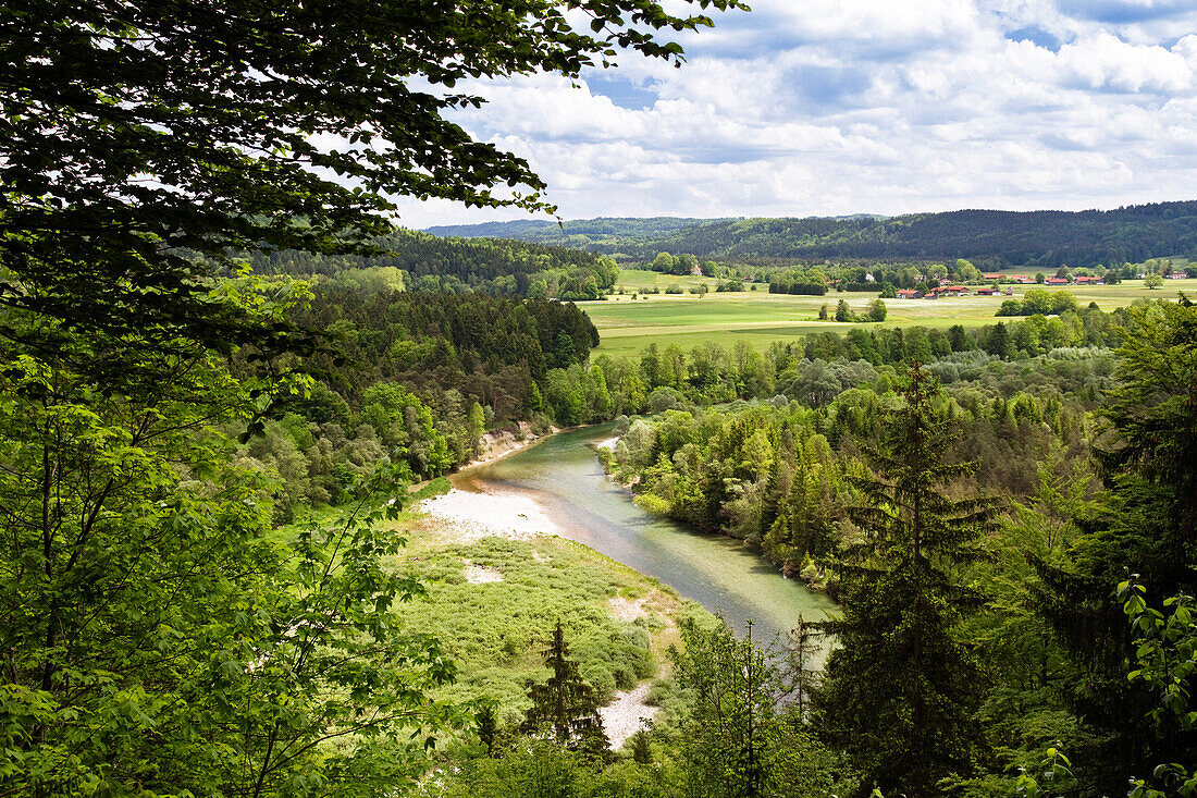 View over Isar river valley, Konigsdorf, Isar Cycle Route, Upper Bavaria, Germany