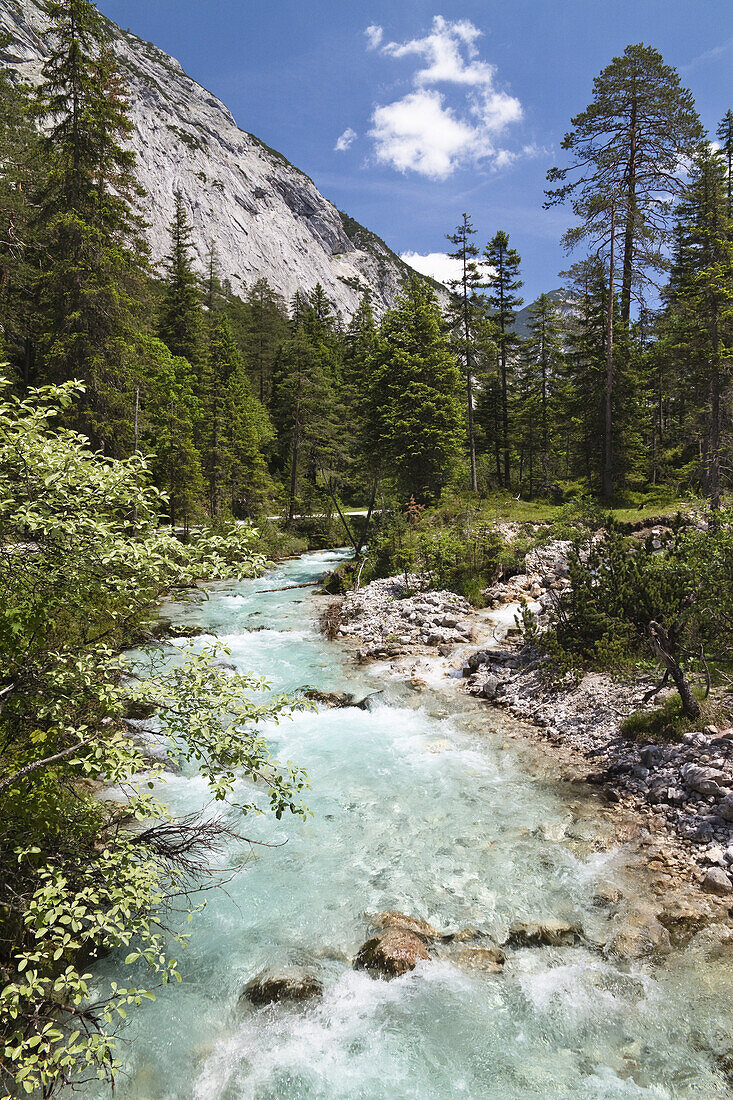 Isar Cycle Route, Hinterau valley, Karwendel range, Tyrol, Austria
