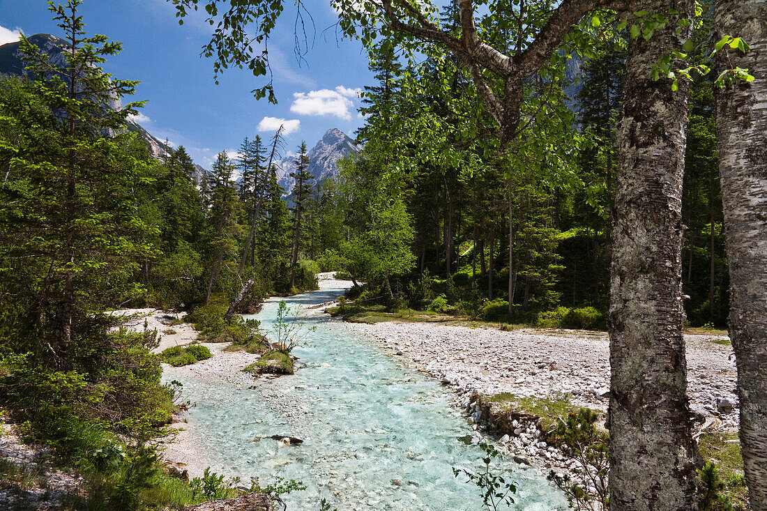 Isar Cycle Route, Hinterau Valley, Karwendel range, Tyrol, Austria