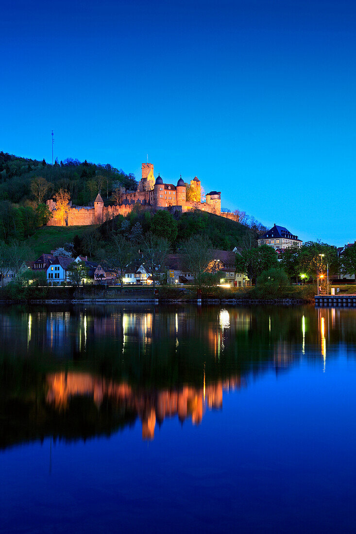 Blick über den Main zur Burg, Wertheim, Main, Odenwald, Spessart, Baden-Württemberg, Deutschland