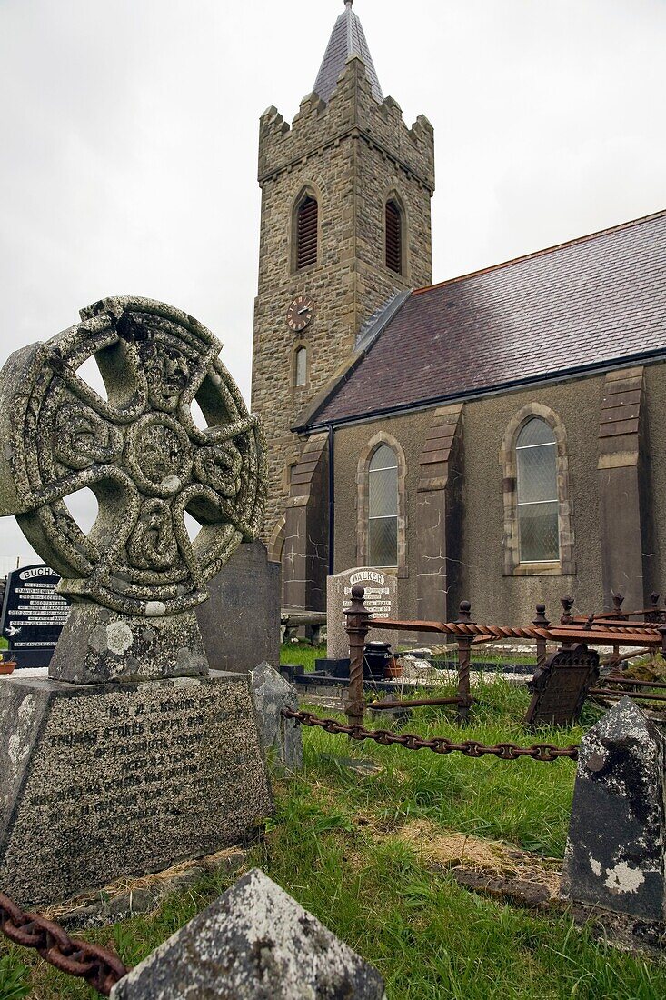 church and cross  Glemcolumbkile church  Glencolumbkille, County Donegal , Ireland