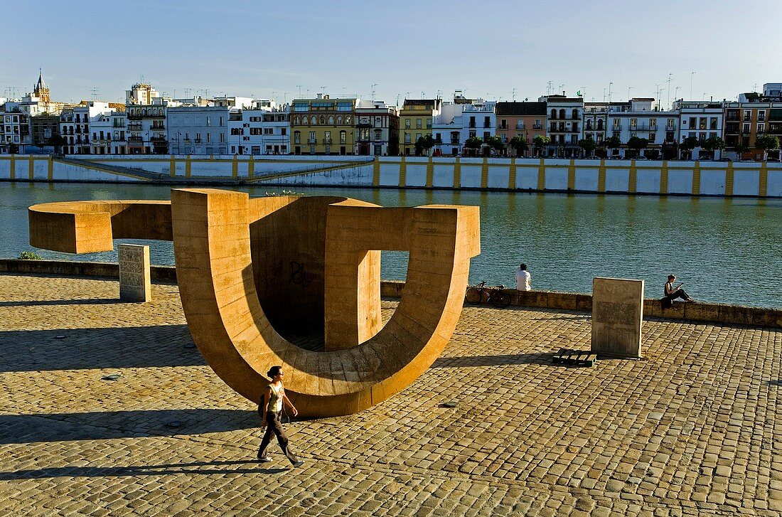 Monument to Tolerance by Eduardo Chillida at paseo Alcalde Marqués del Contadero On the bank of the river Guadalquivir  Seville, Andalusia, Spain