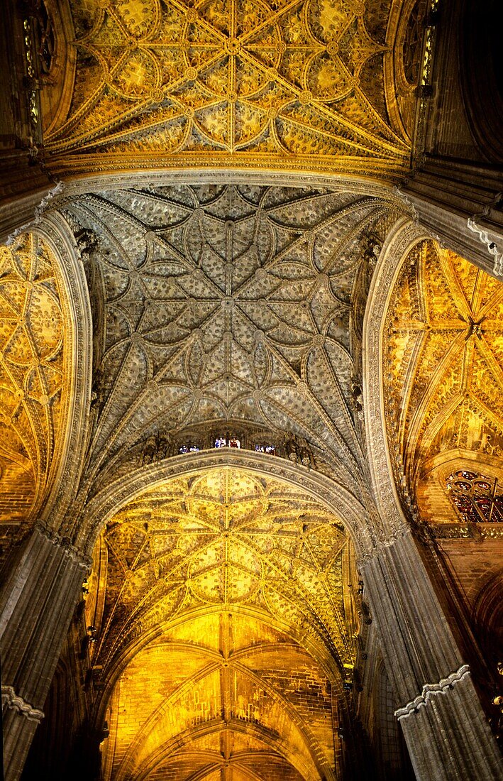 Cathedral, detail of the central vault  Seville, Andalusia, Spain