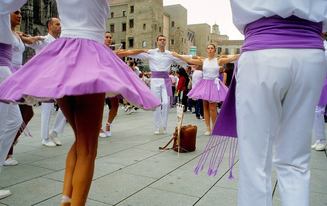 Barcelona: `Sardanes´ traditional Catalan dance, in Catedral Avenue during La Merce Festival