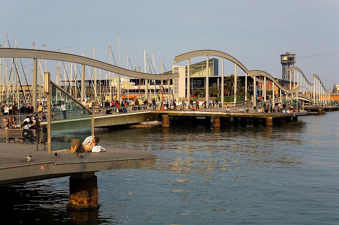 Barcelona: Rambla de Mar and Maremagnum  shopping mall in harbour of barcelona