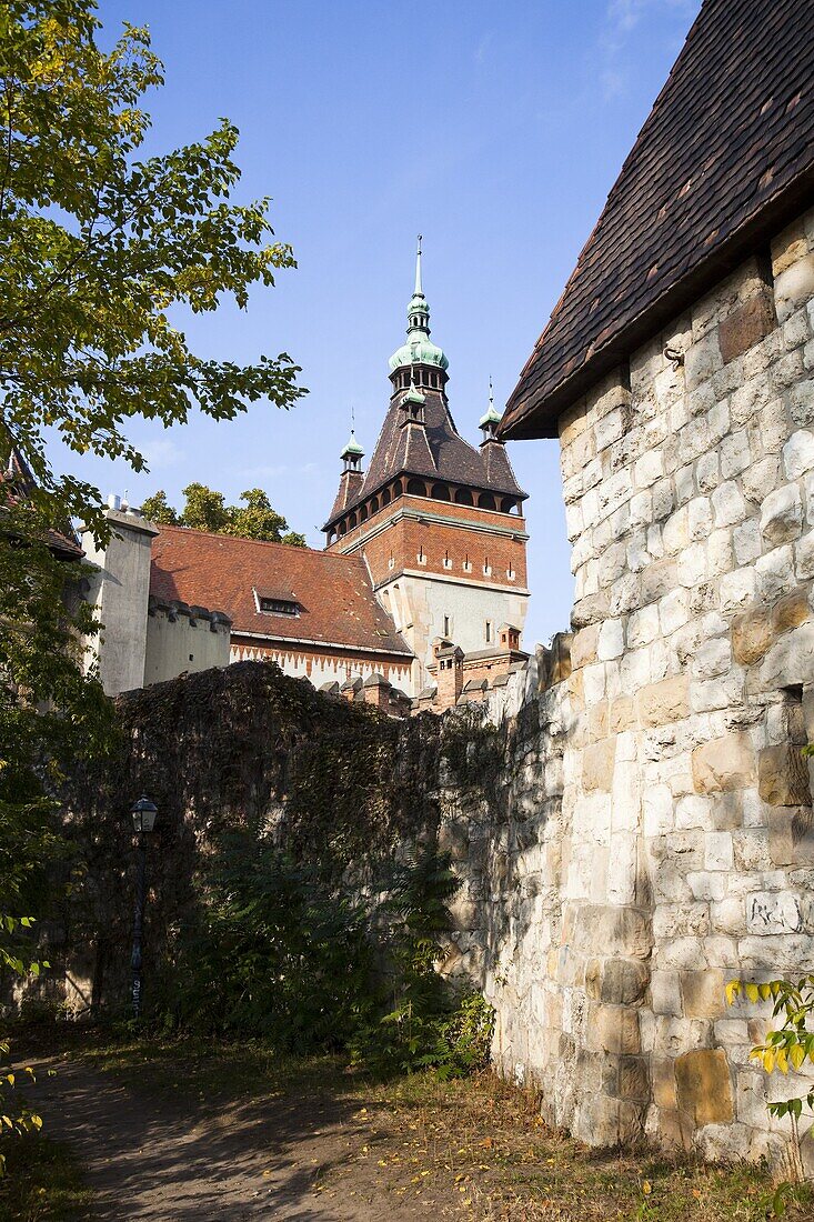 Vajdahunyad Castle in Budapest during fall  The Castle was finished in 1896 and is a blend of different architectural styles and epochs of Hungary  Architect and master-builder was Ignac Alpar  Big parts of the building have been buildt having the castle