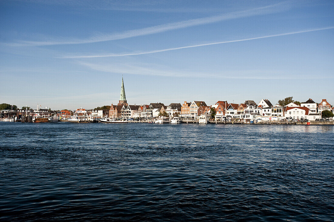 View over harbor to old town, Travemunde, Lubeck, Schleswig-Holstein, Germany