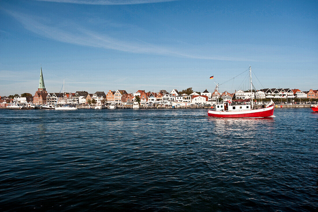 View over harbor to old town of Travemunde, Lubeck, Schleswig-Holstein, Germany