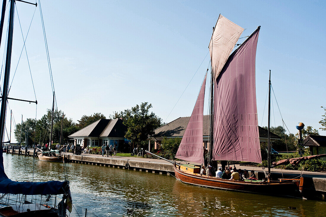 Sailboat in harbor, Wustrow, Fischland-Darss-Zingst, Mecklenburg-Vorpommern, Germany