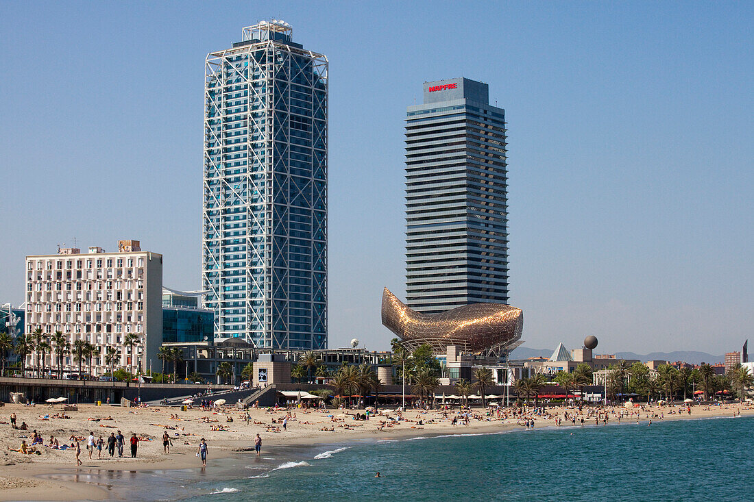 Hotels at beach, Marina Village, Barceloneta, Barcelona, Catalonia, Spain
