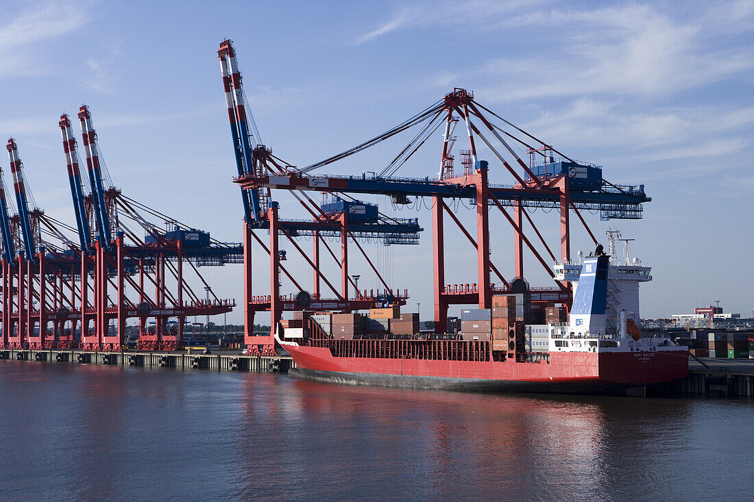 Containerschiff Navi Baltic und Kräne am Hafen, Bremerhaven, Bremen, Deutschland, Europa
