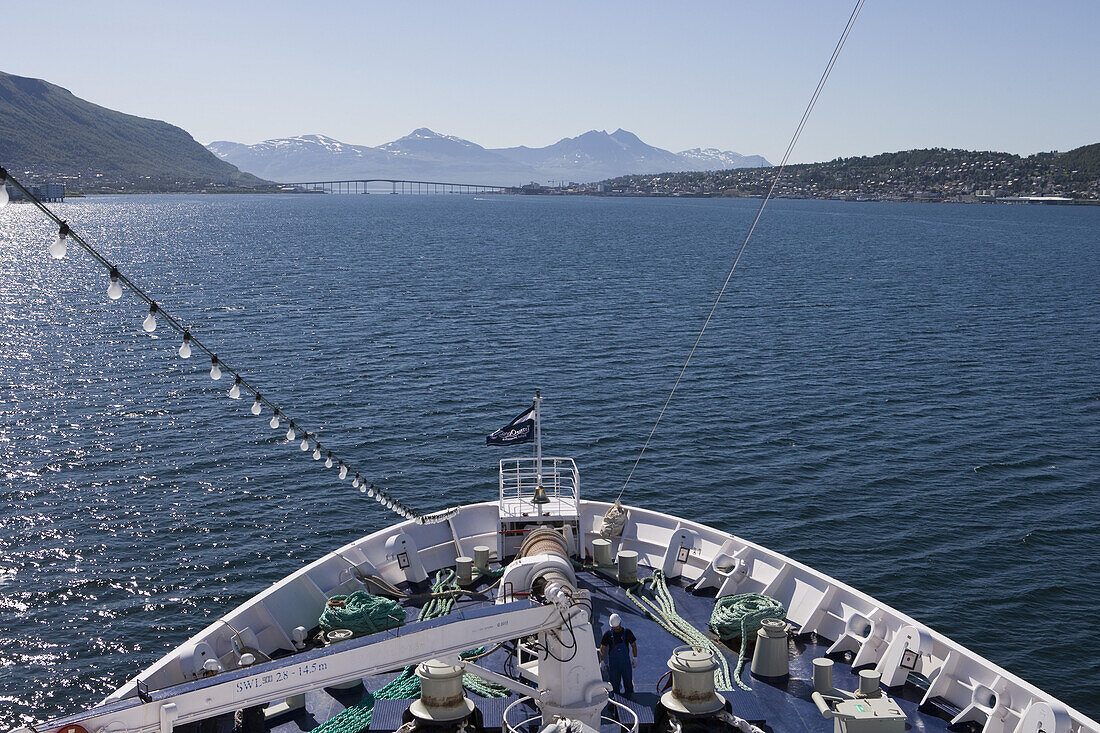 Bow of Cruiseship MS Astor, near Tromso, Troms, Norway, Europe