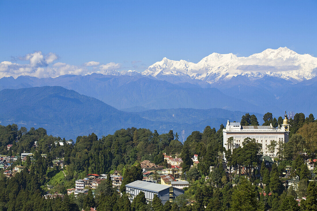 View of new Town Hall and Kanchenjunga in background, Darjeeling, West Bengal, India