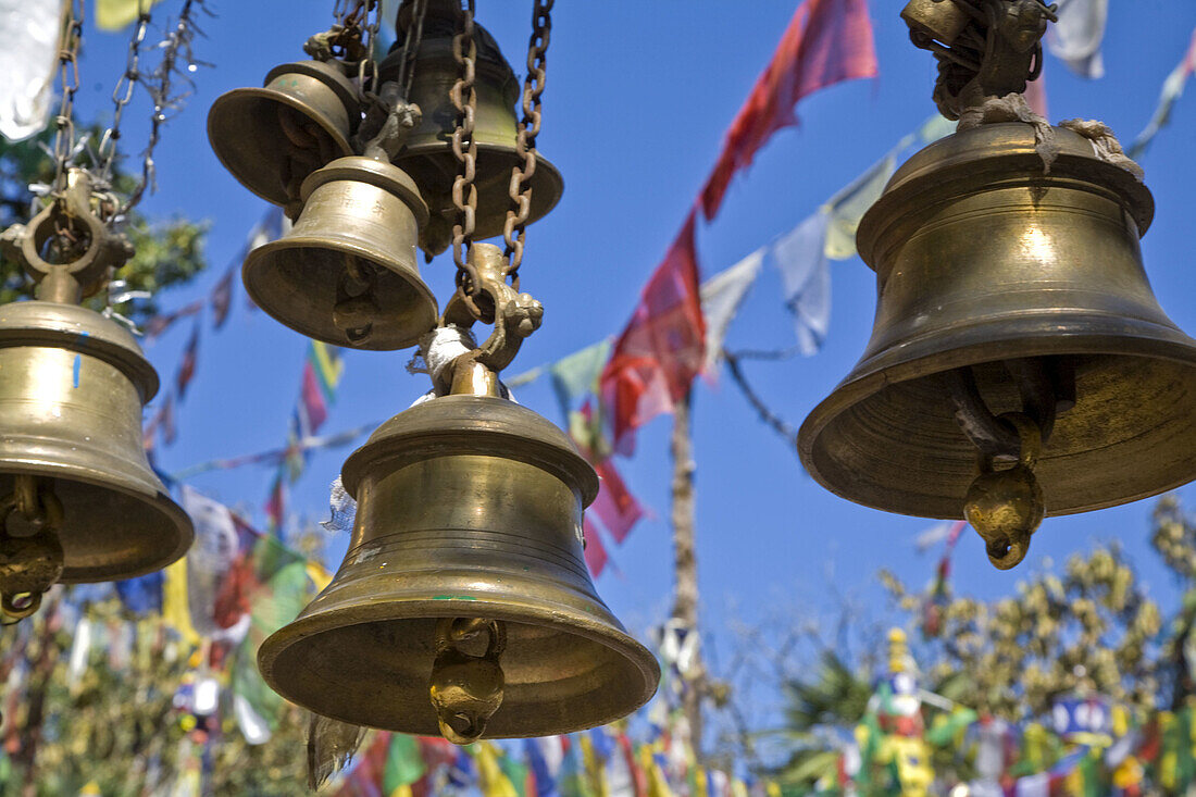 Devotion bells at the temple of Mahakala sacred to both Hindus and Buddhists, Observatory Hill, Darjeeling, West Bengal, India