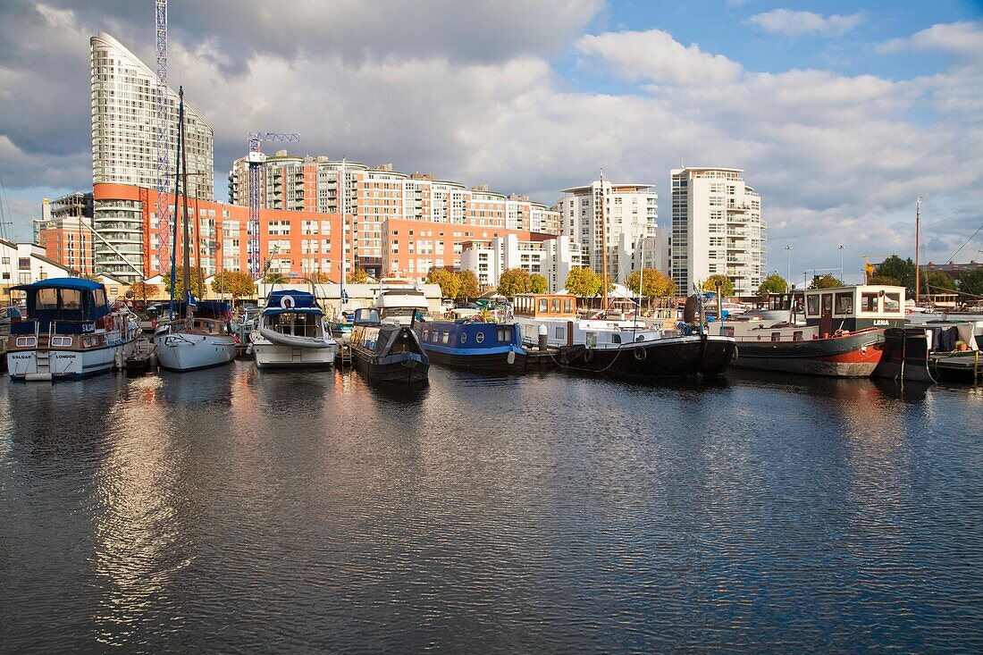 Poplar wharf and marina, London, England, UK