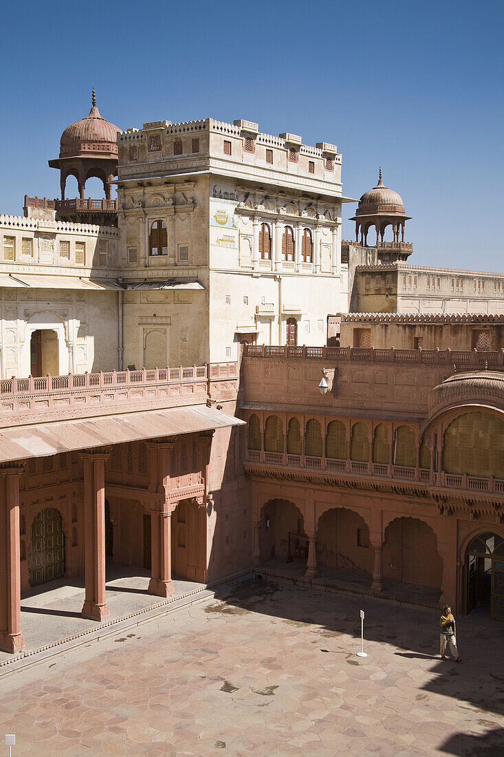 Overlooking the courtyard in the Karan Mahal, Junagarh Fort, Bikaner, Rajasthan, India