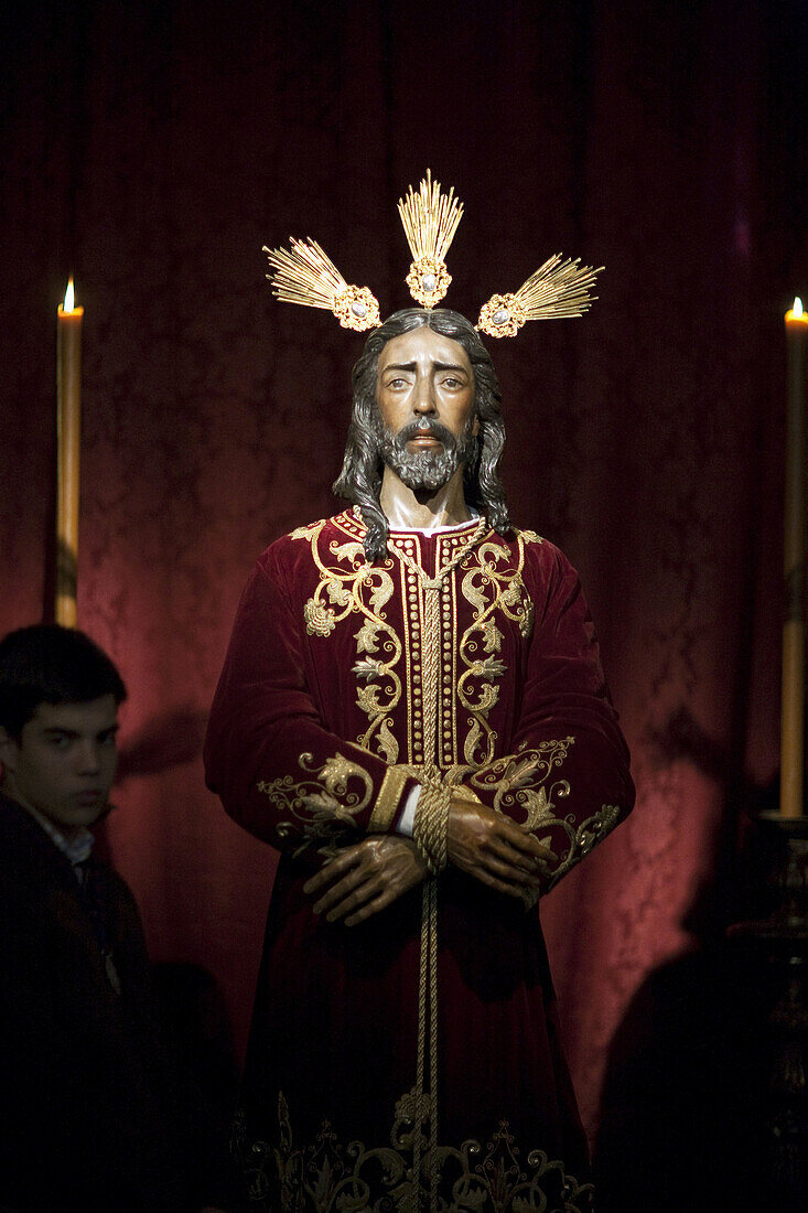 Our Father Jesus brought before Annas  1923), sculpture by Antonio Castillo Lastrucci. It belongs to the Hermandad del Dulce Nombre which goes in procession on Holy Tuesday. Seville, Andalusia, Spain
