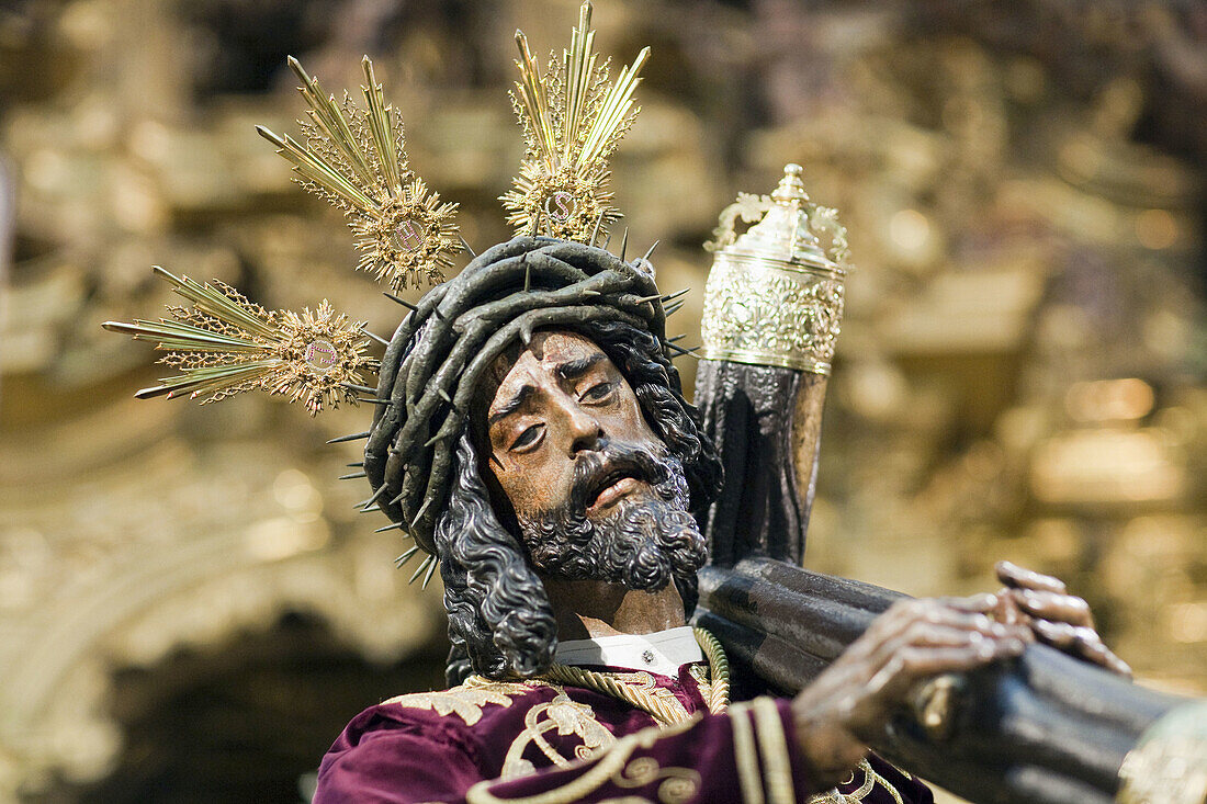 'Jesus del Gran Poder, Baroque sculpture by Juan de Mesa  1620) restored in 2008; it goes in procession on Good Friday at dawn. Seville, Andalusia, Spain'