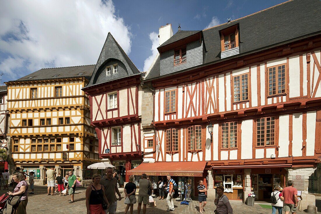 Typical houses, Henry IV Square, Vannes, department of Morbihan, region of Brittany, France
