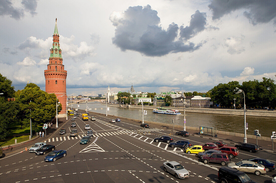 Russia. Moscow. Moscow River and corner of the Kremlin